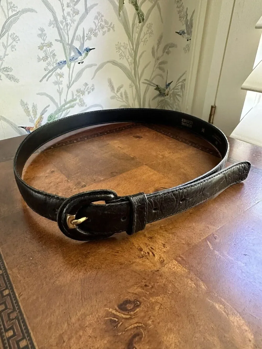 Halls And Swason Leather Belt Made In Italy Alligator Embossed M 28-32”, 1” Wide